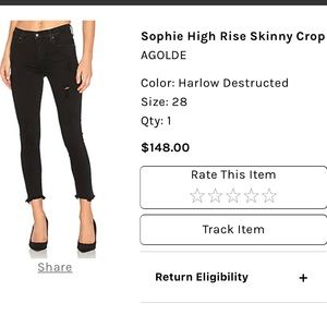 Agolde Sophie high rise skinny crop black jeans